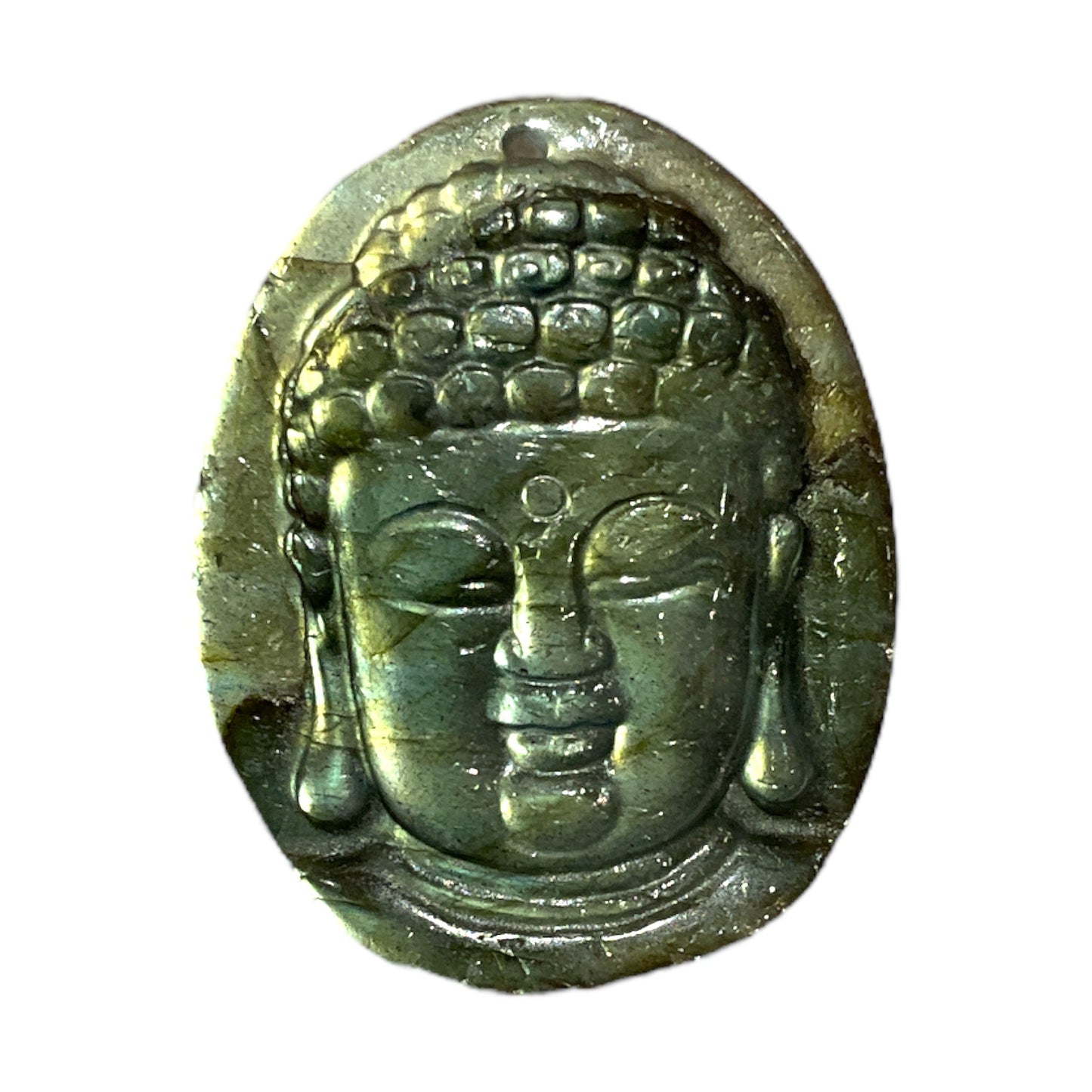 Pendentif plat Labradorite tête de bouddha percé devant