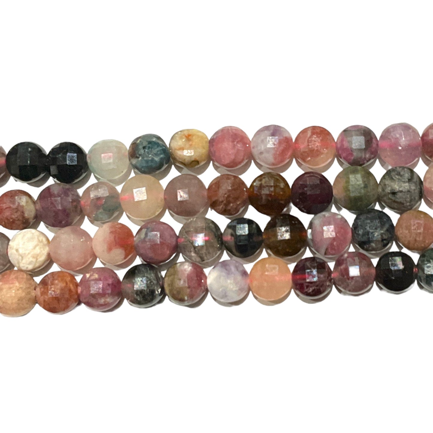 Fil Tourmaline multicolore en rond plat facetté 4mm