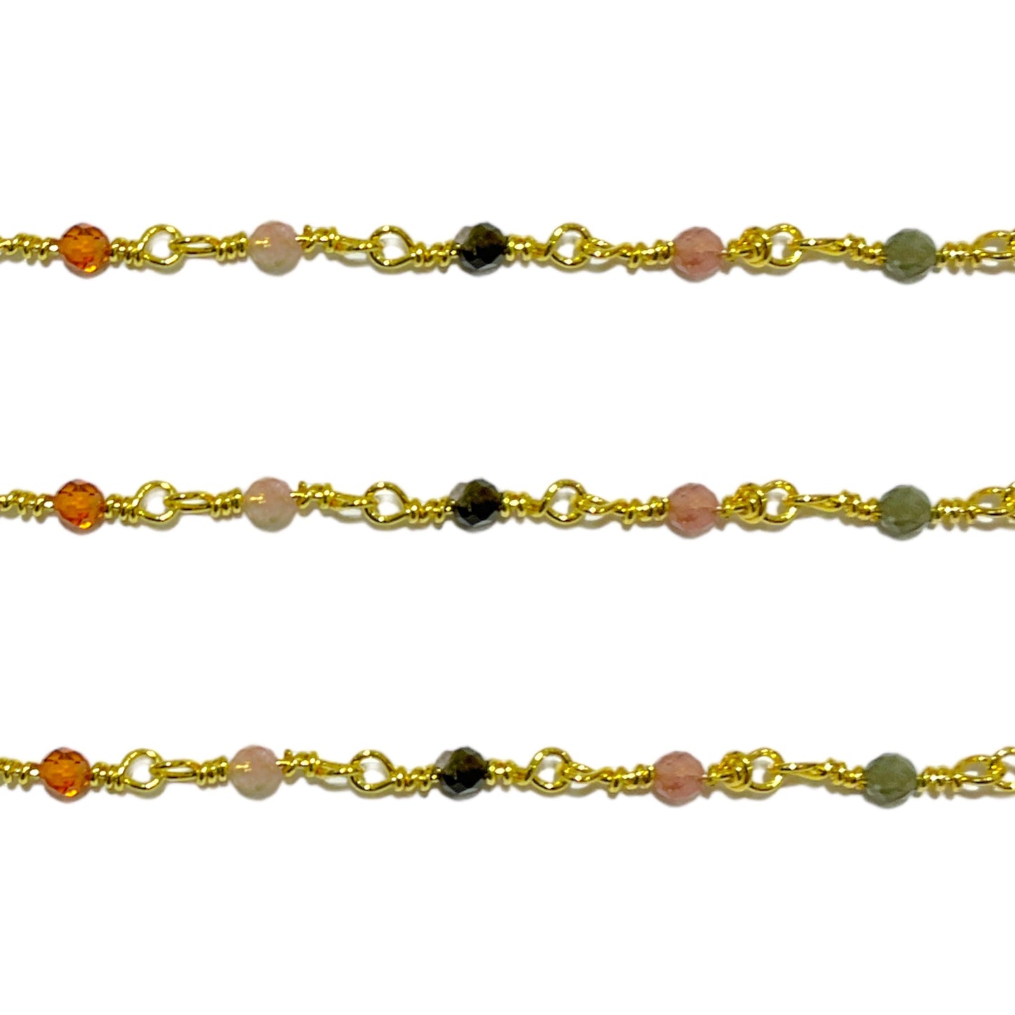 Chaîne au mètre tourmaline multi couleurs laiton doré