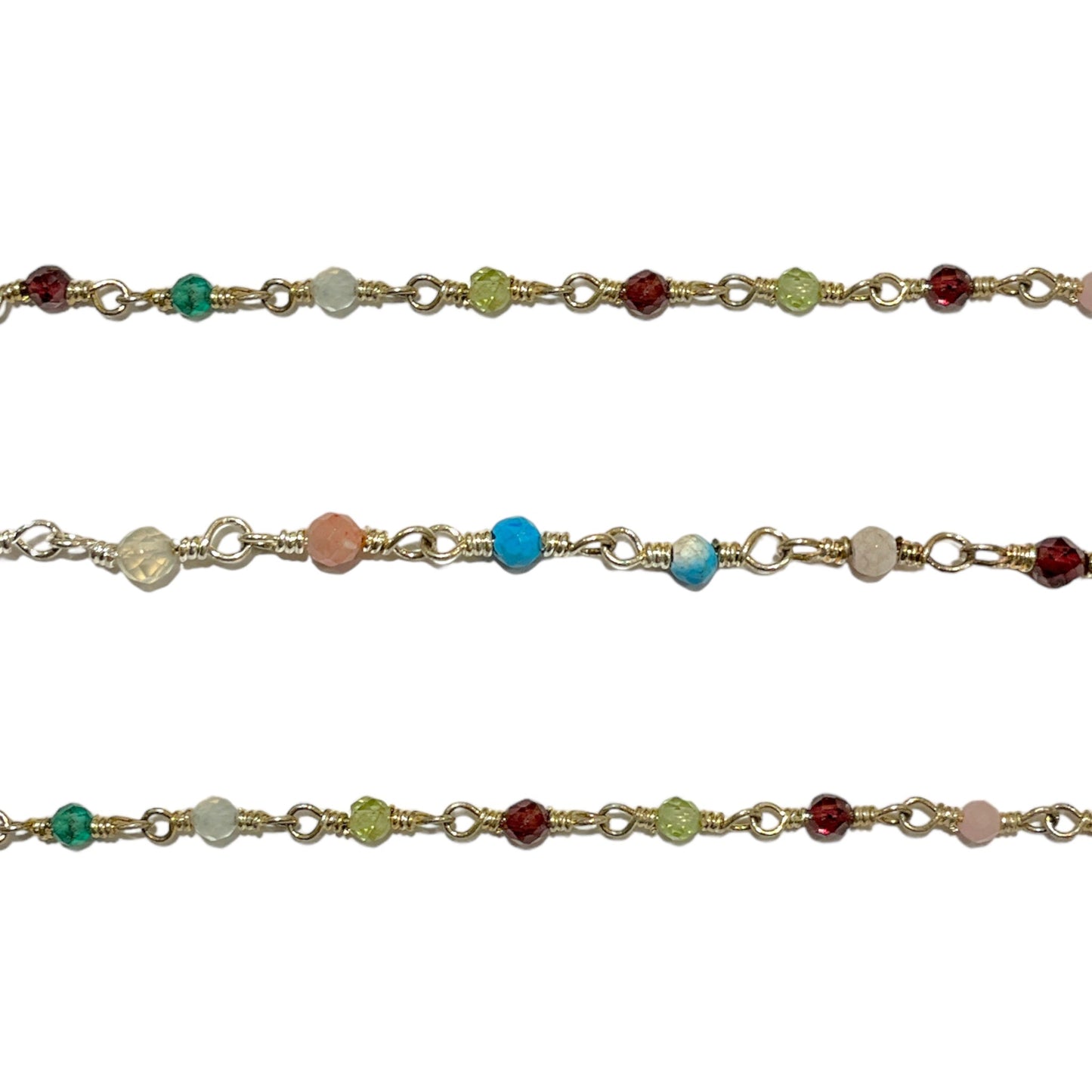 Chaîne au mètre multi pierre laiton argenté 2 mm