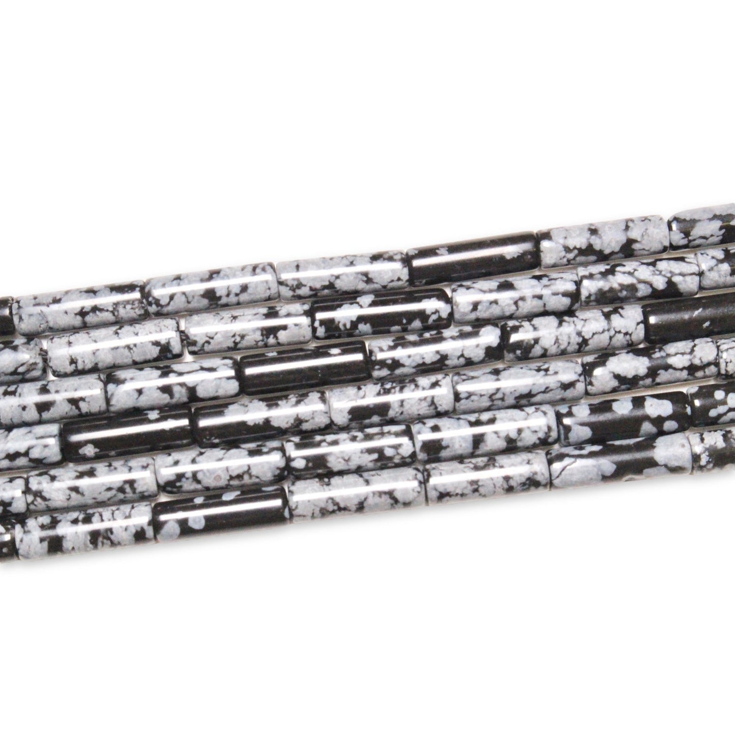 Fil de perles tubes Obsidienne flocon de neige 4x13 mm