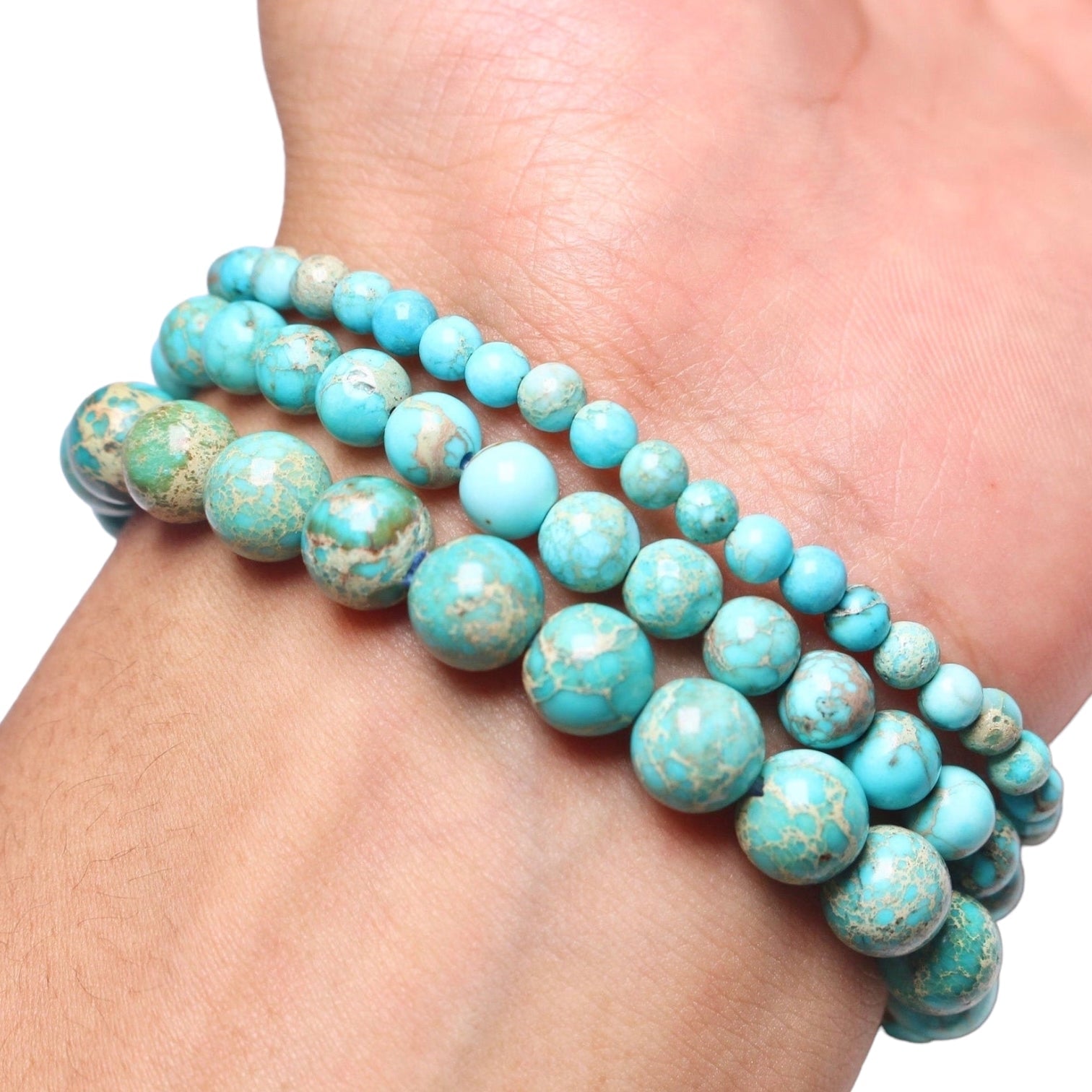 Bracelet Perles Jaspe Impérial Turquoise - Fait Main En France - Sur Mesure Homme/Femme - Neuf
