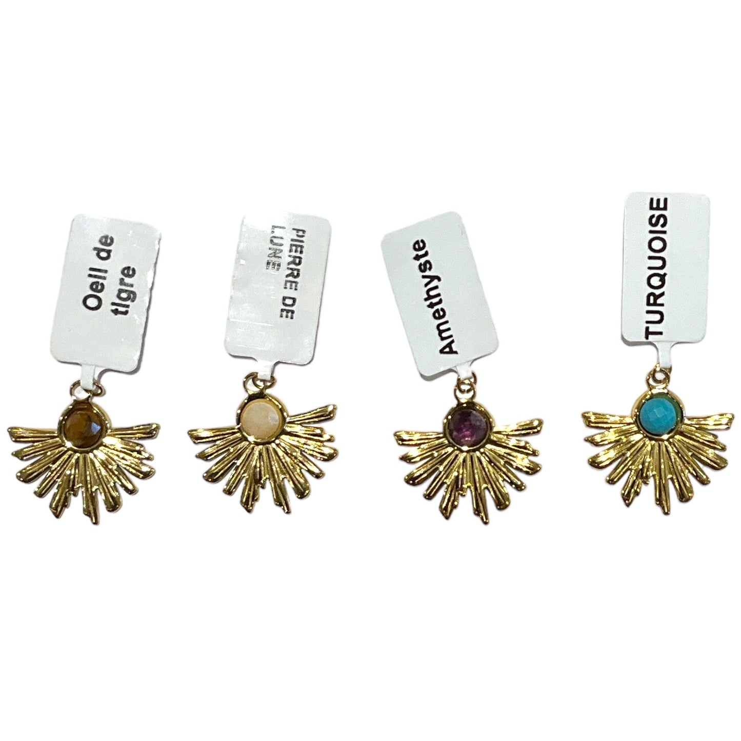 Pendentif forme soleil en pierre & acier inoxydable