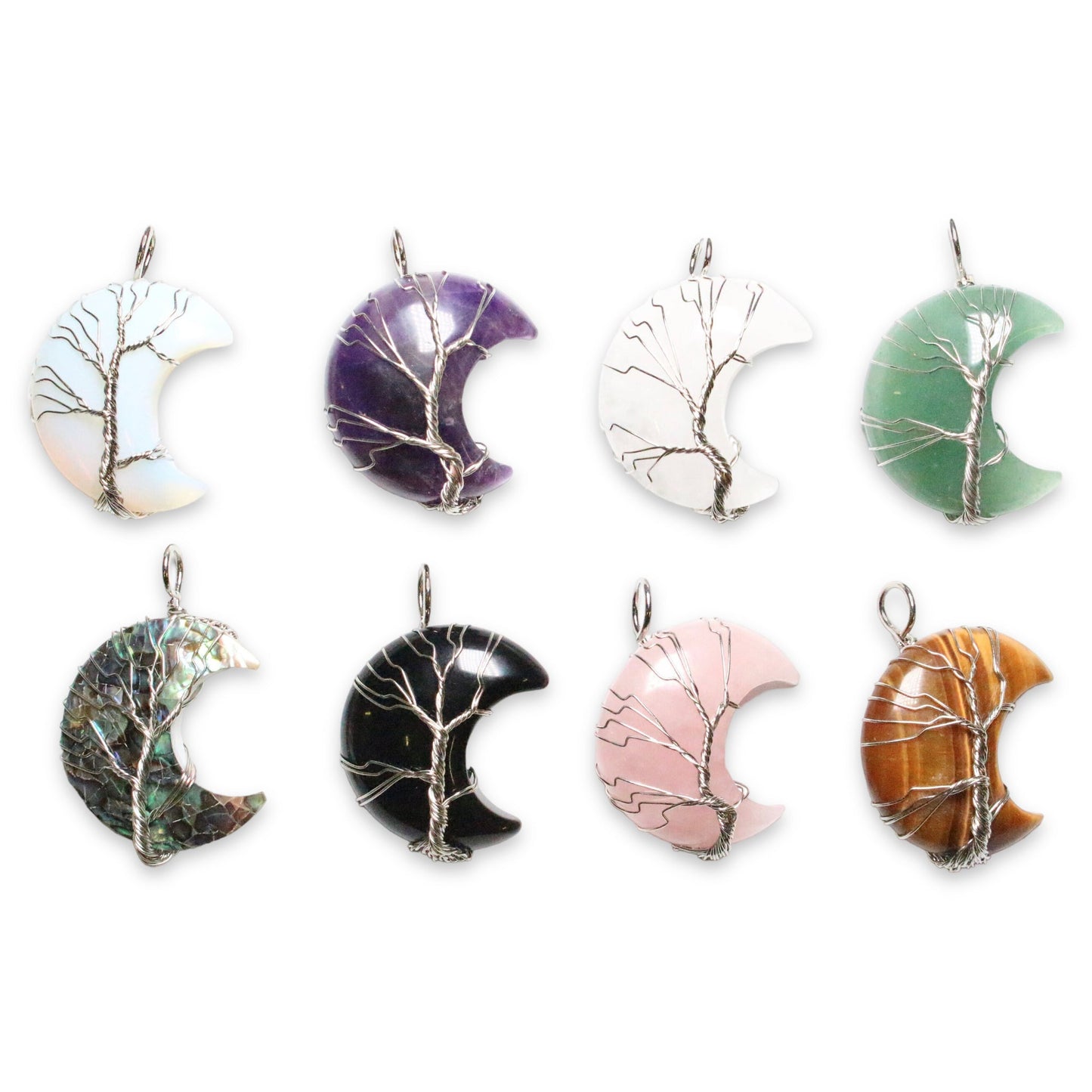 Pendentif en Arbre de vie forme lune argenté