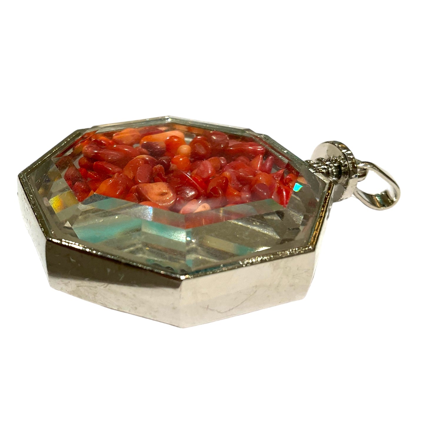 Pendentif hexagone facetté Bambou de mer teinté