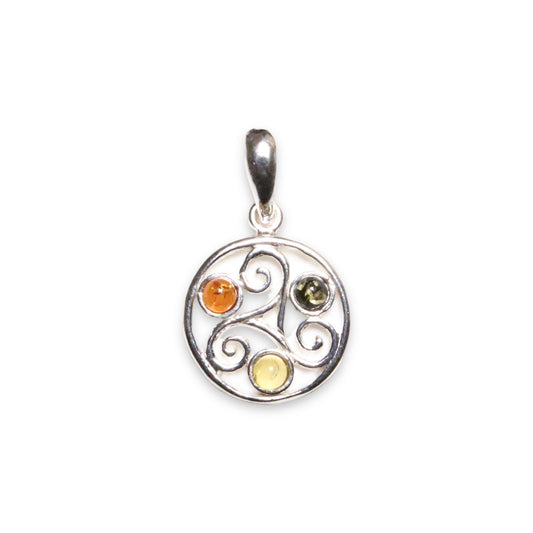 Pendentif ambre & argent forme Triskel