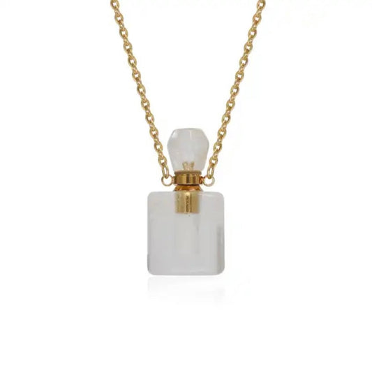 Collier fiole en Cristal de roche pour huile essentielle/parfum