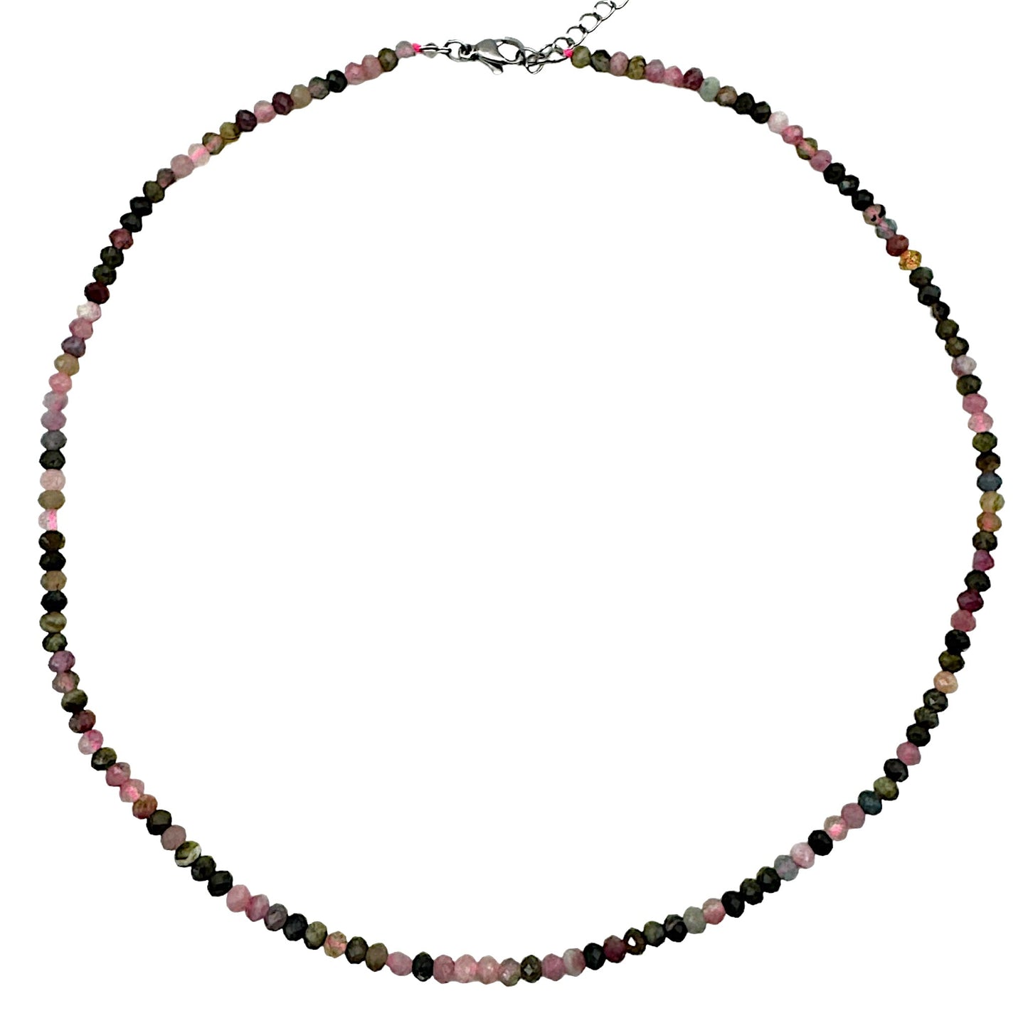 Collier tourmaline multicolore 3x4mm acier inoxydable doré/argenté