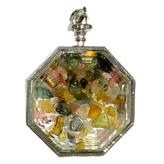 Pendentif hexagone facetté Tourmaline multicolore