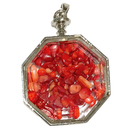 Pendentif hexagone facetté Bambou de mer teinté