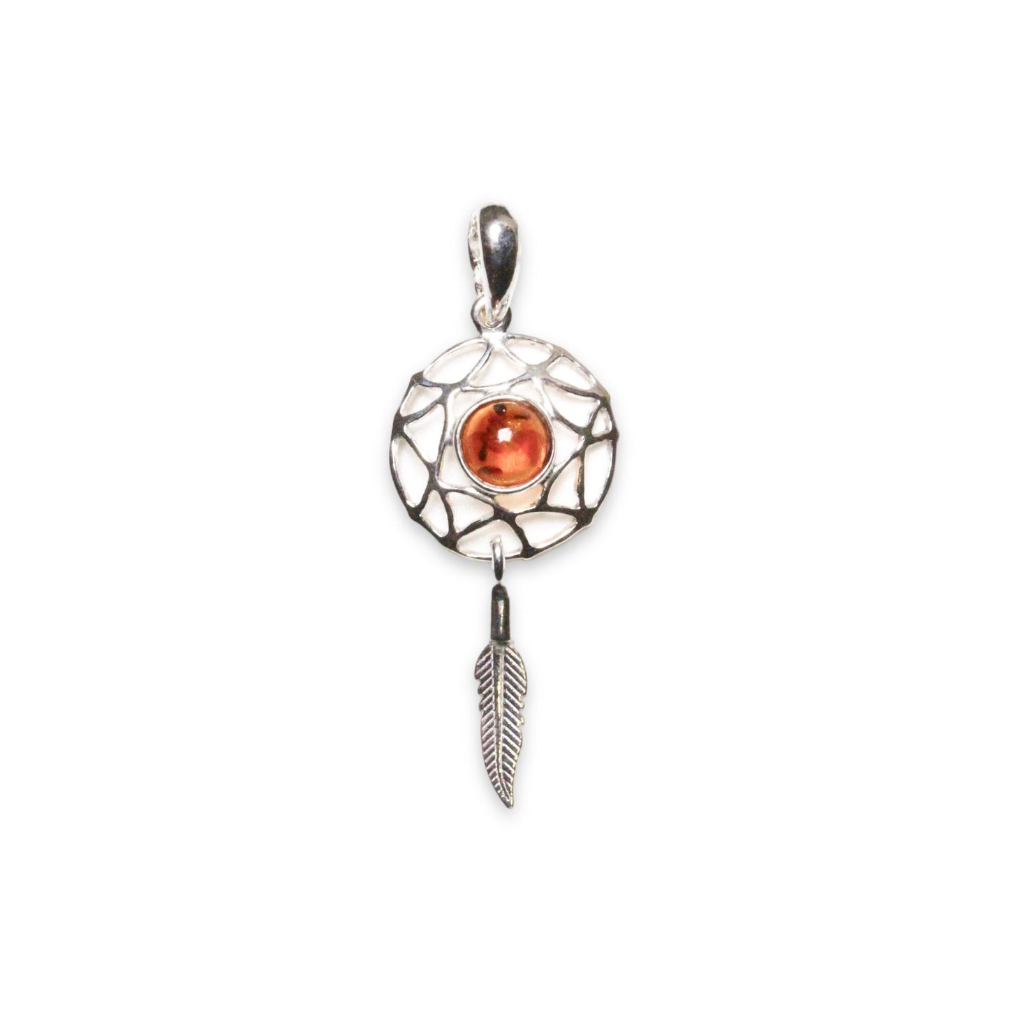 Pendentif ambre & argent forme attrape rêve