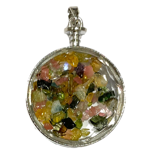 Pendentif rond facetté Tourmaline multicolore