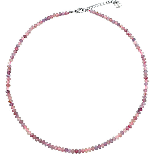 Collier tourmaline rose 3x4mm acier inoxydable doré/argenté