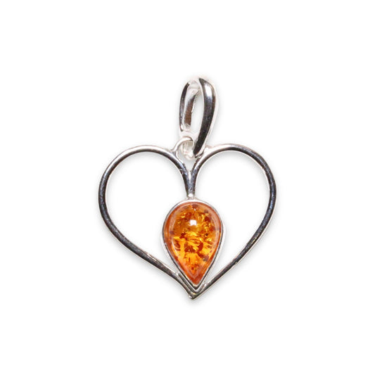 Pendentif ambre & argent forme Coeur