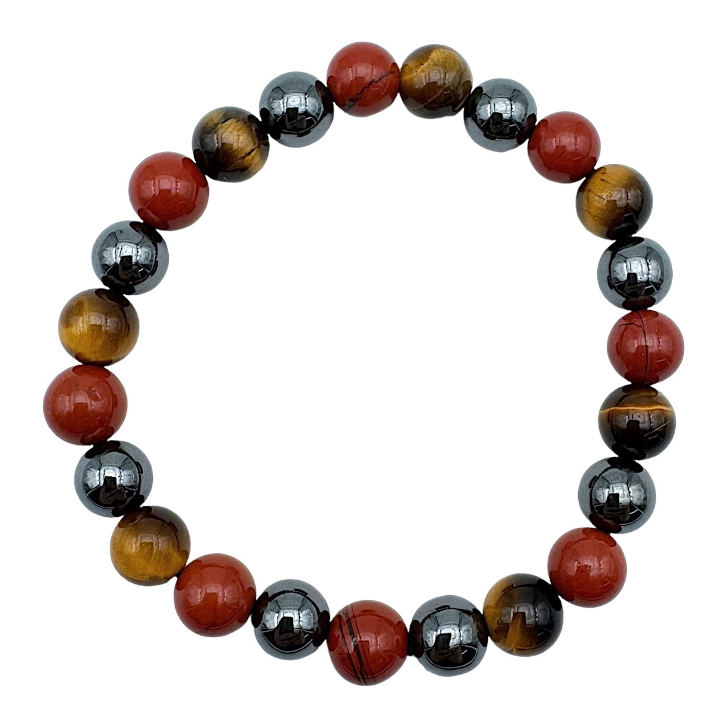 Bracelet Vitalité AA — Oeil de tigre, Jaspe rouge & Hématite (numéro 13)