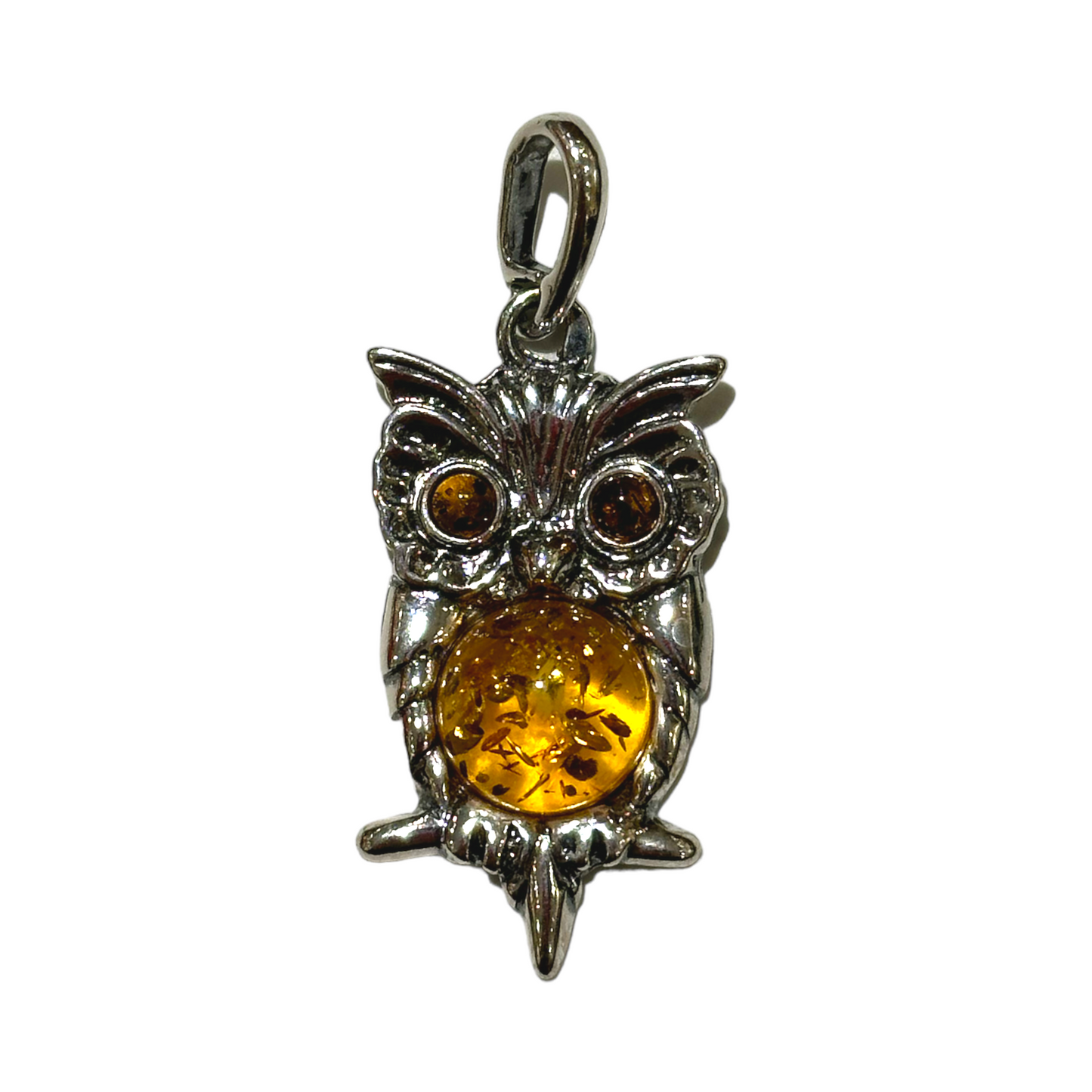 Pendentif ambre & argent forme Hibou