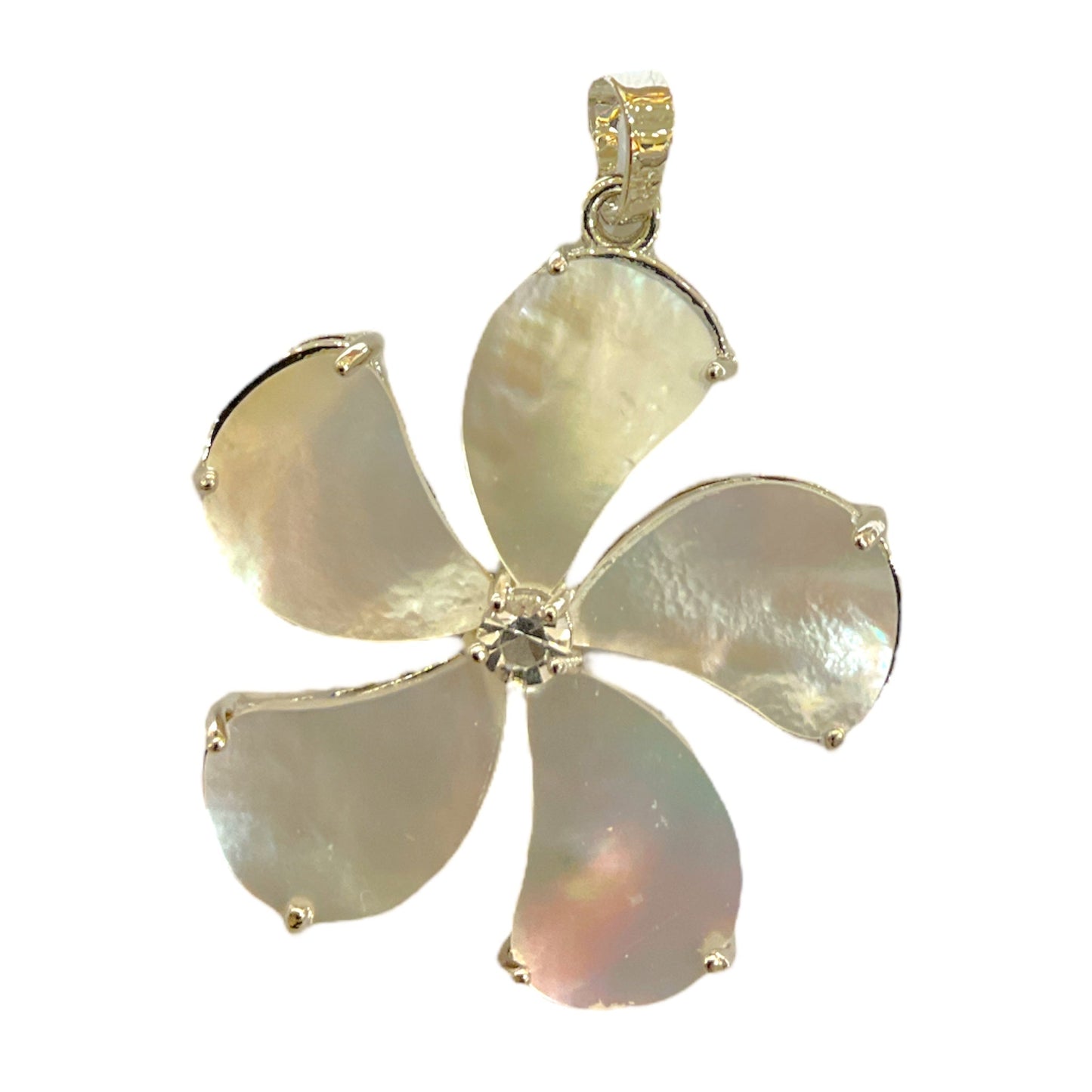 Pendentif fleur en nacre avec strass