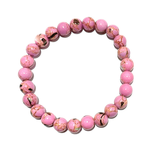 Bracelet en 6mm enfant Howlite coquillage Rose