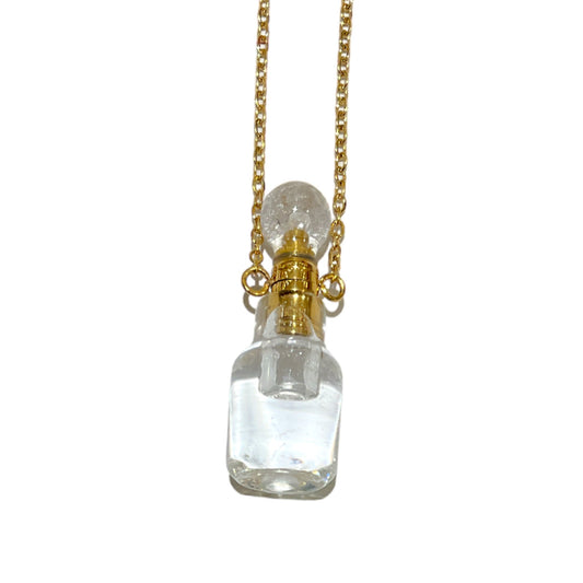 Collier fiole Cristal de roche pour huile essentiel/parfum