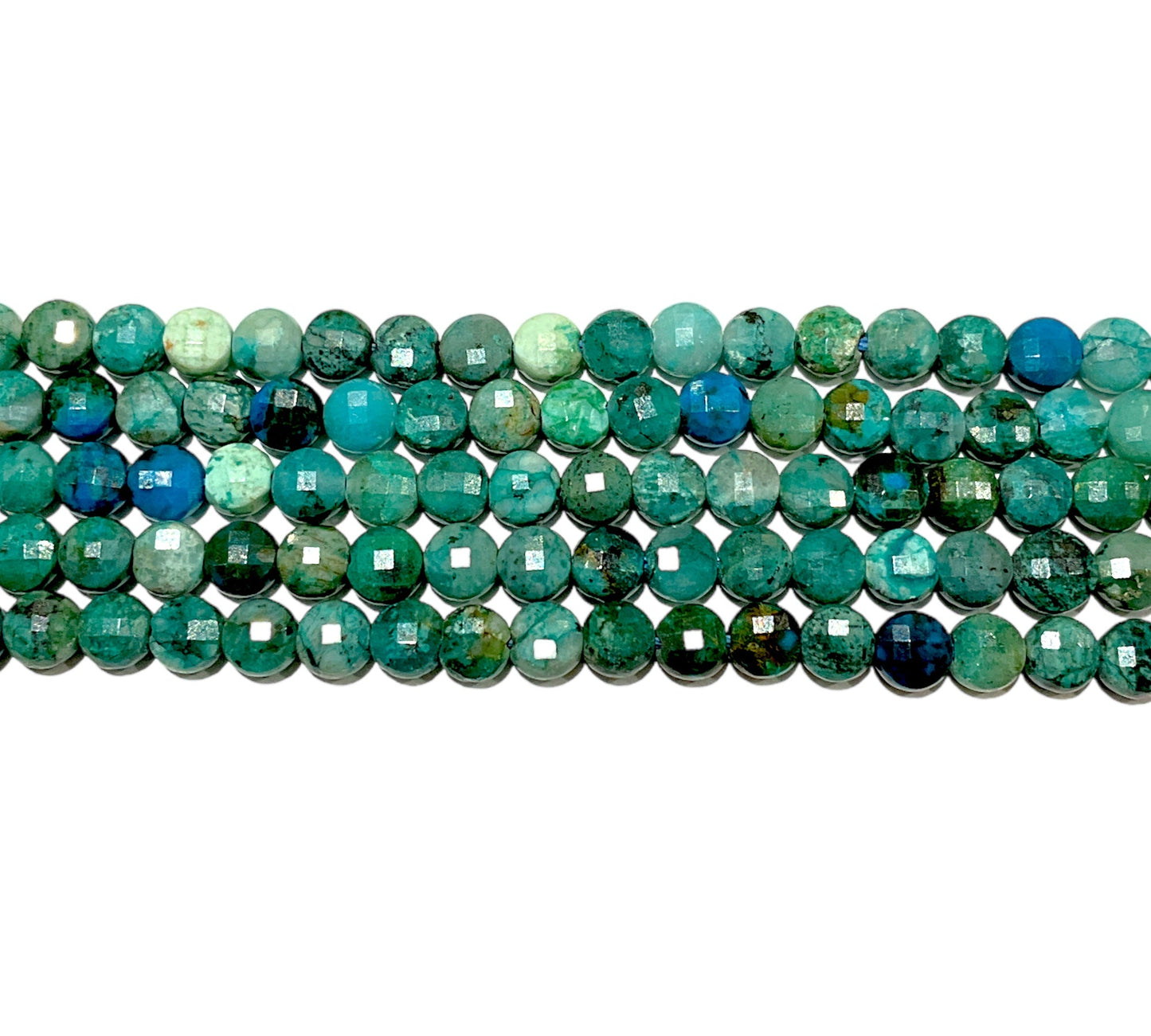 Fil de Chrysocolle A en rond plat facetté 4mm