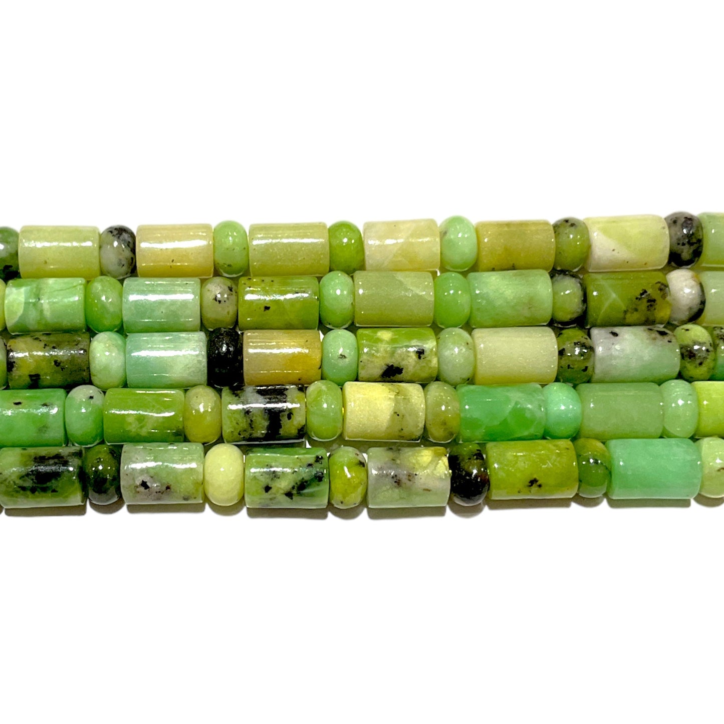 Fil de perles tubes x rondelle Chrysoprase citron