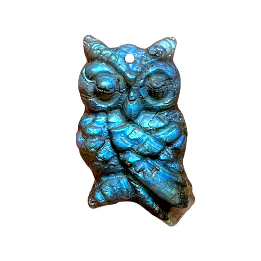 Pendentif plat Labradorite AAA hibou percé devant