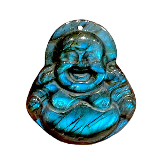 Pendentif plat Labradorite AAA Bouddha percé devant