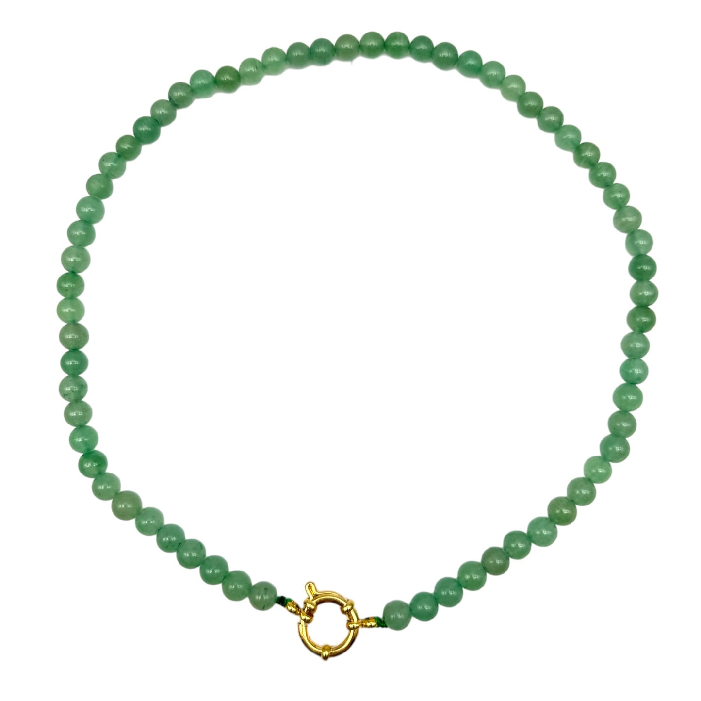 Collier boule en aventurine verte attache bouée en acier dorée