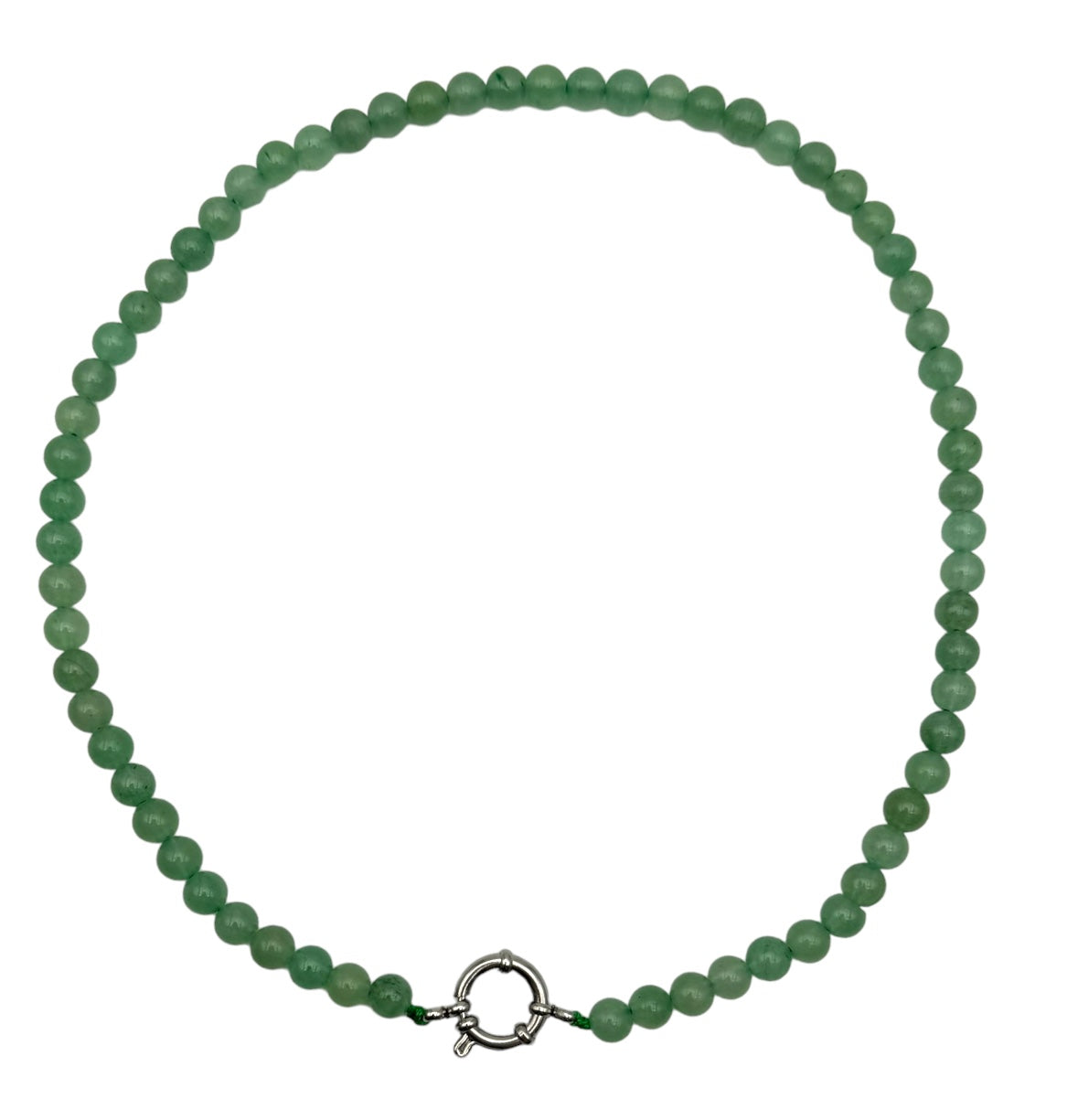 Collier boule en aventurine verte attache bouée en acier argenté