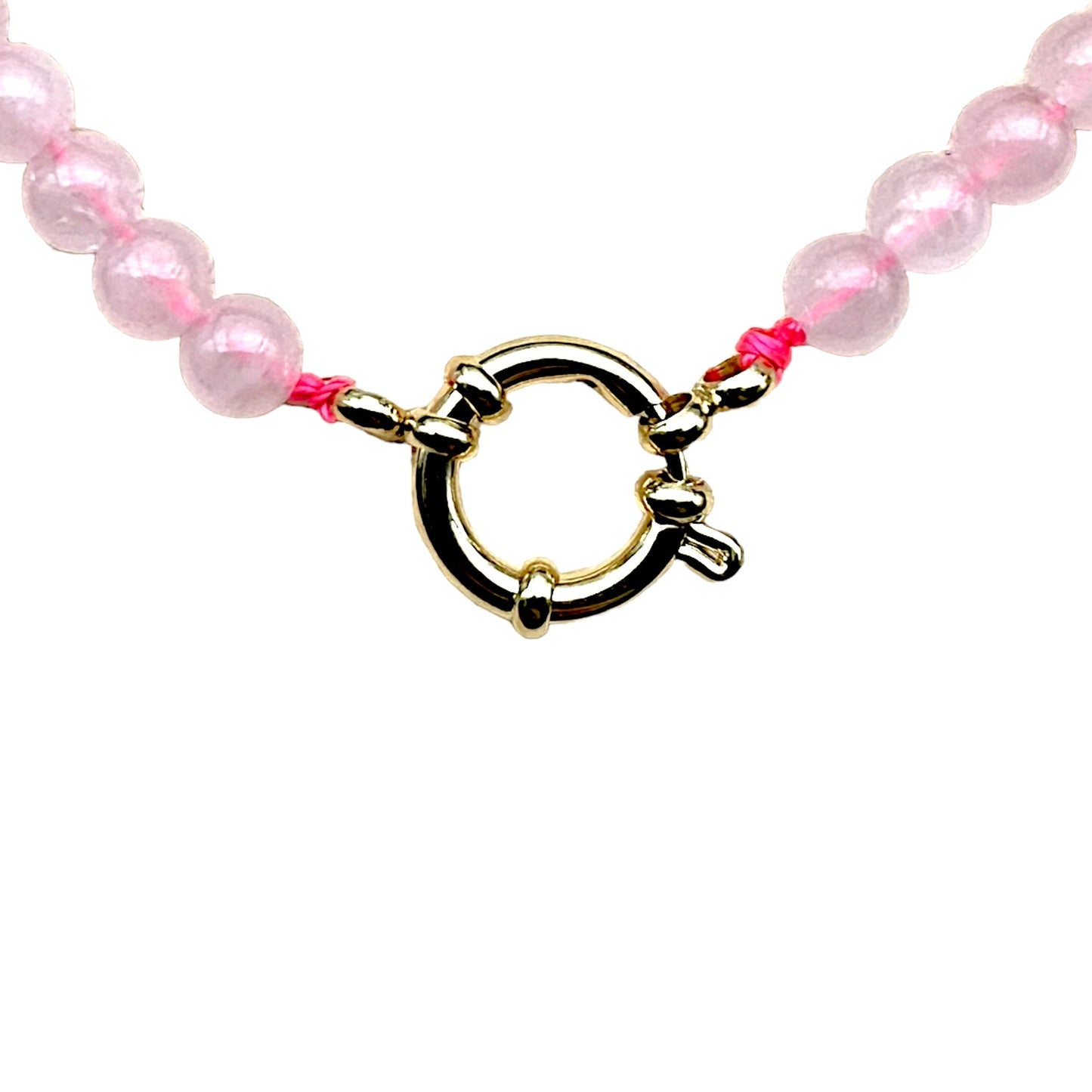 Collier boule en Quartz rose attache bouée en acier inoxydable dorée ou argenté