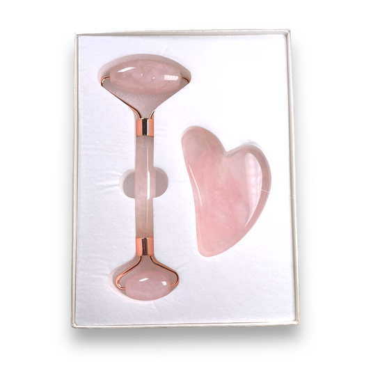 Coffret gua sha & rouleau massage quartz rose