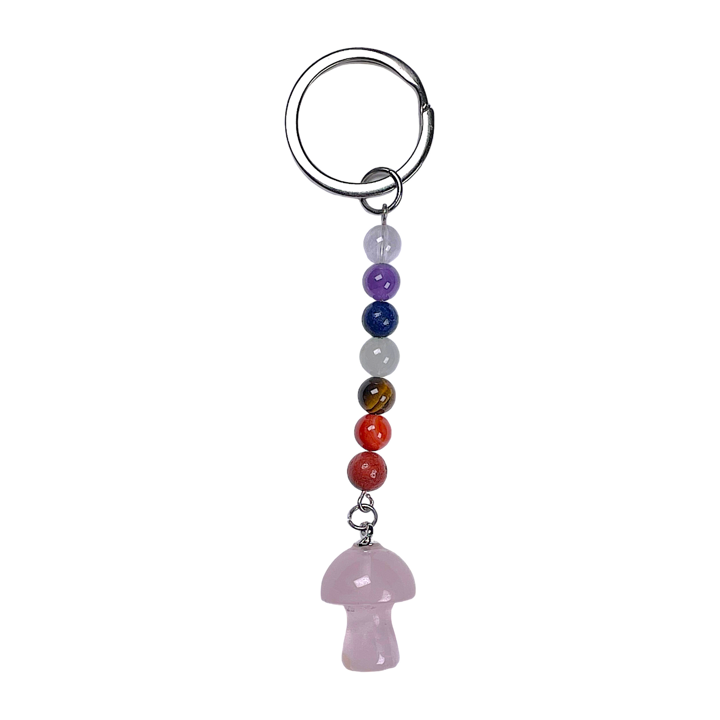 Porte-clés champignon Quartz rose 7 chakras