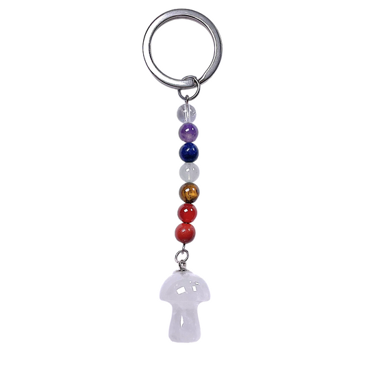 Porte-clés champignon cristal de roche 7 chakras