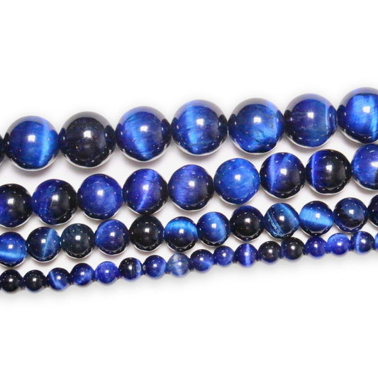 Fil de perle Perles Oeil de Tigre AA Bleu chauffé