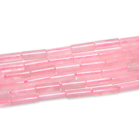 Fil de perles tubes Quartz rose 4x13 mm