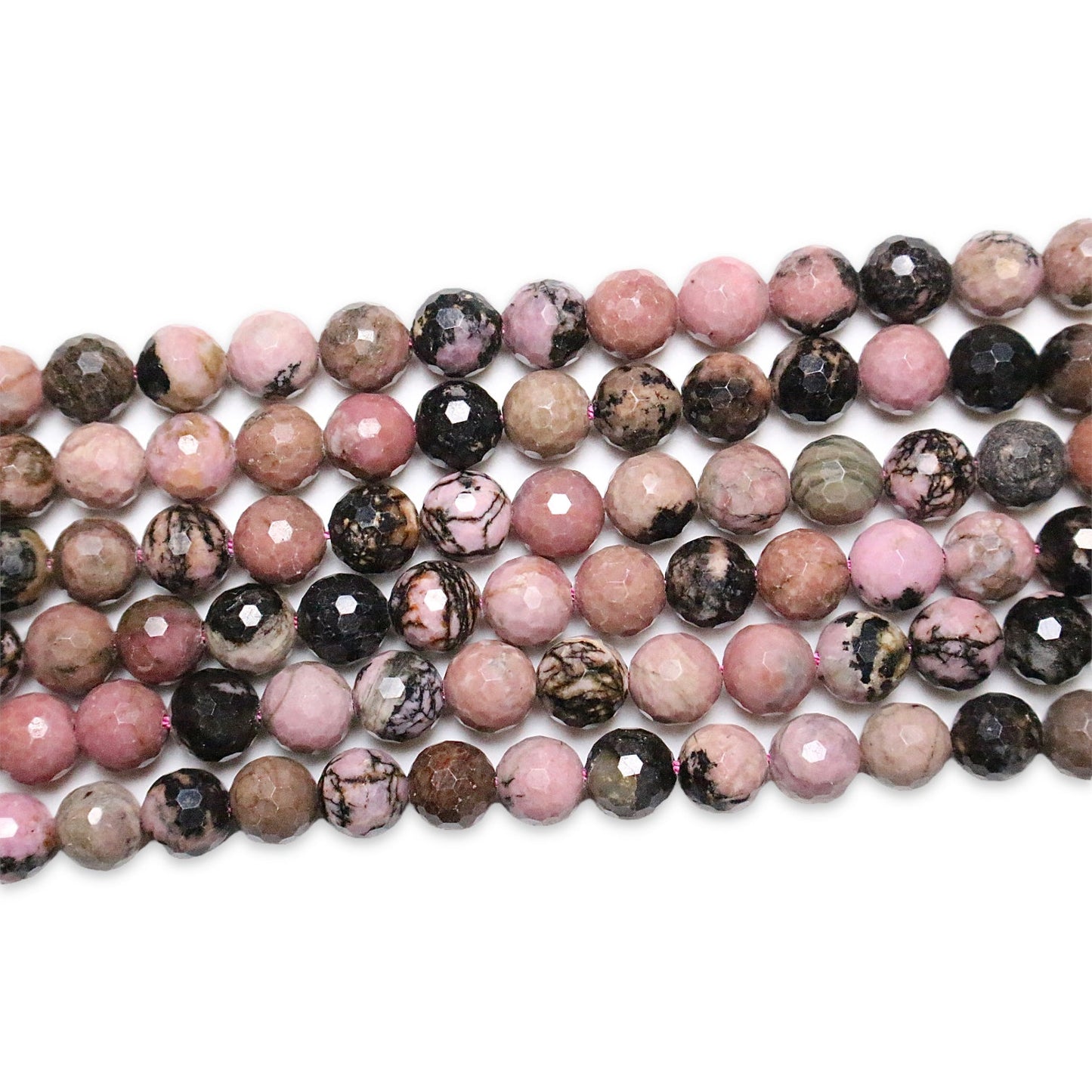 Fil de perles facettées rhodonite