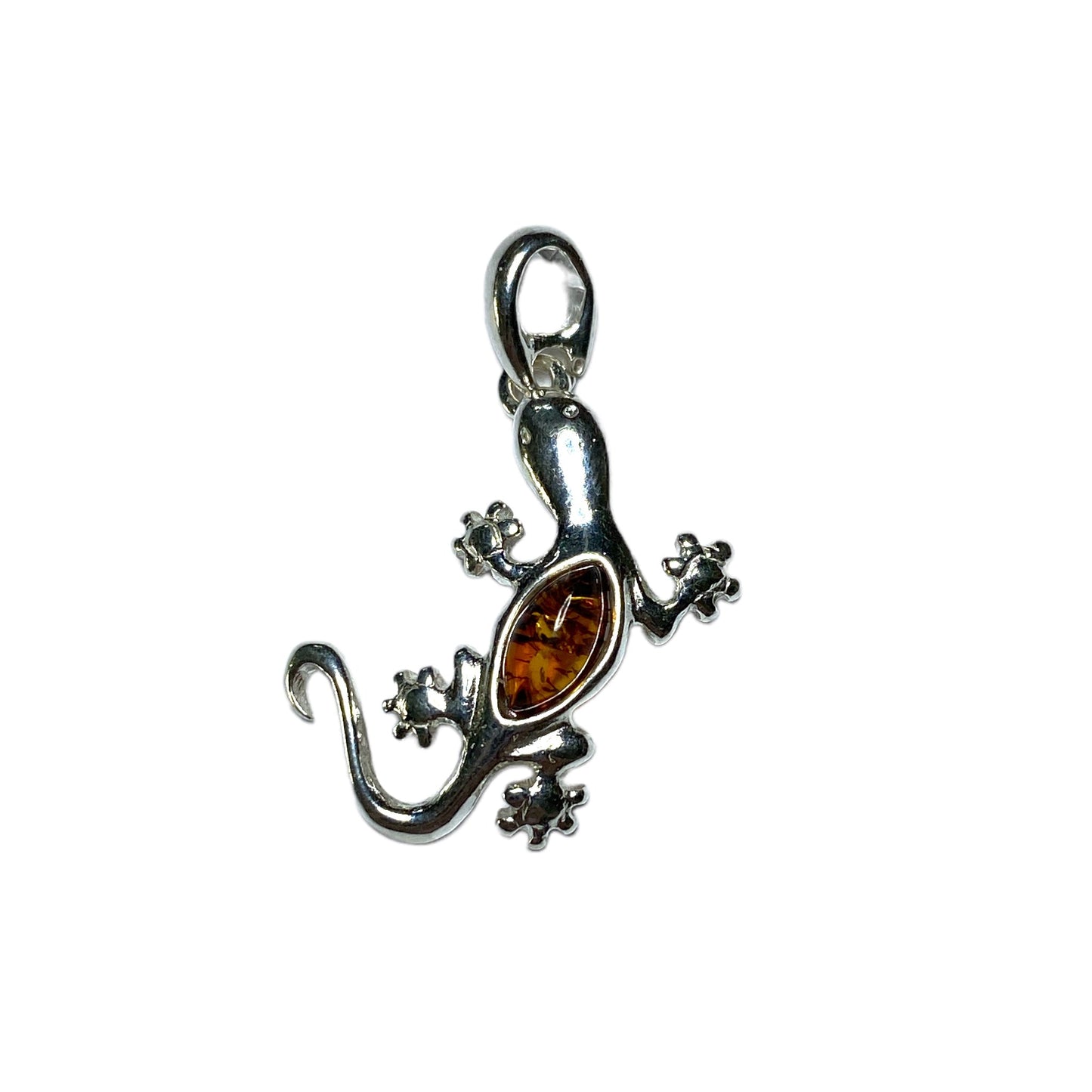 Pendentif ambre & argent lézard