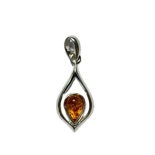 Pendentif ambre & argent ovale