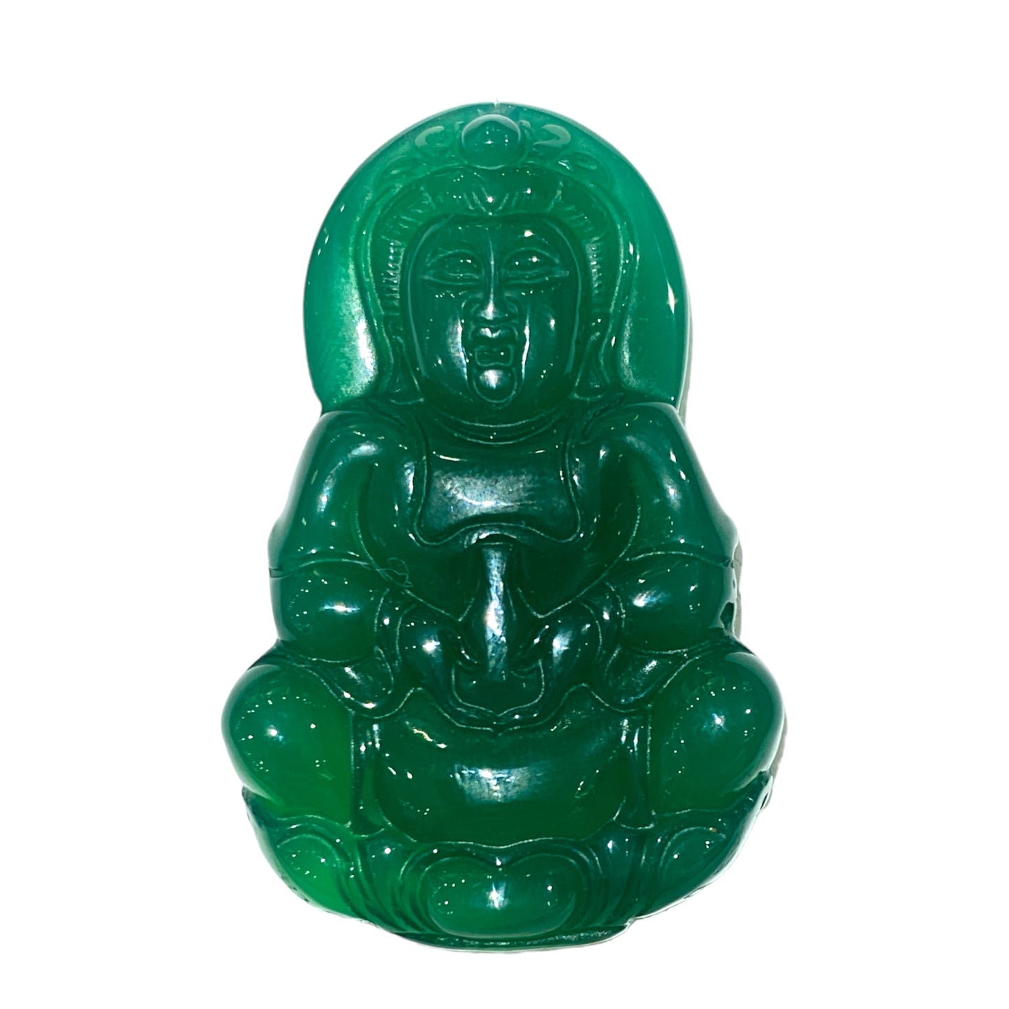 Pendentif GuanYin en agate verte percé devant