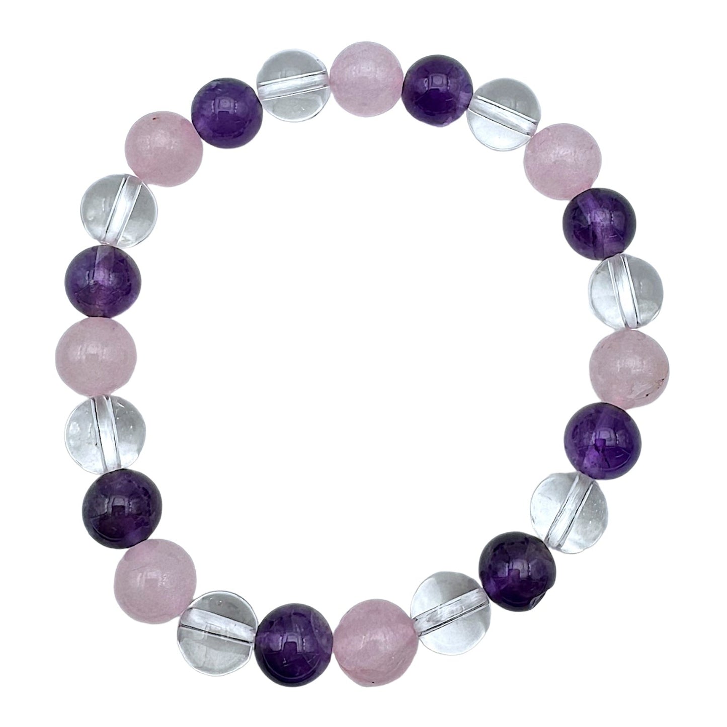 Bracelet Anti-stress & angoisse — Améthyste, Cristal de roche & Quartz Rose A+ (numéro 15)