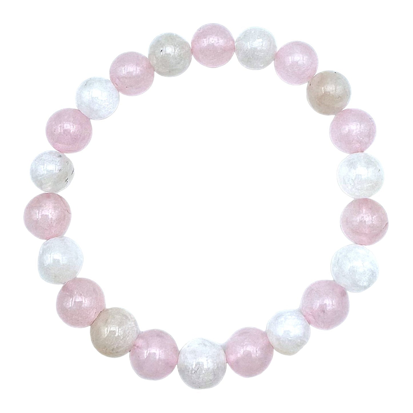 Bracelet épanouissement sentimentale AA — Quartz rose & pierre de lune bleutée A (numéro 5)