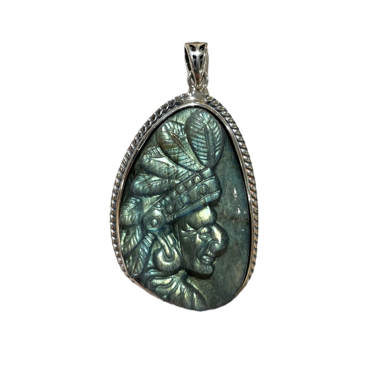 Pendentif plat Labradorite argent 925 4cm x 2cm