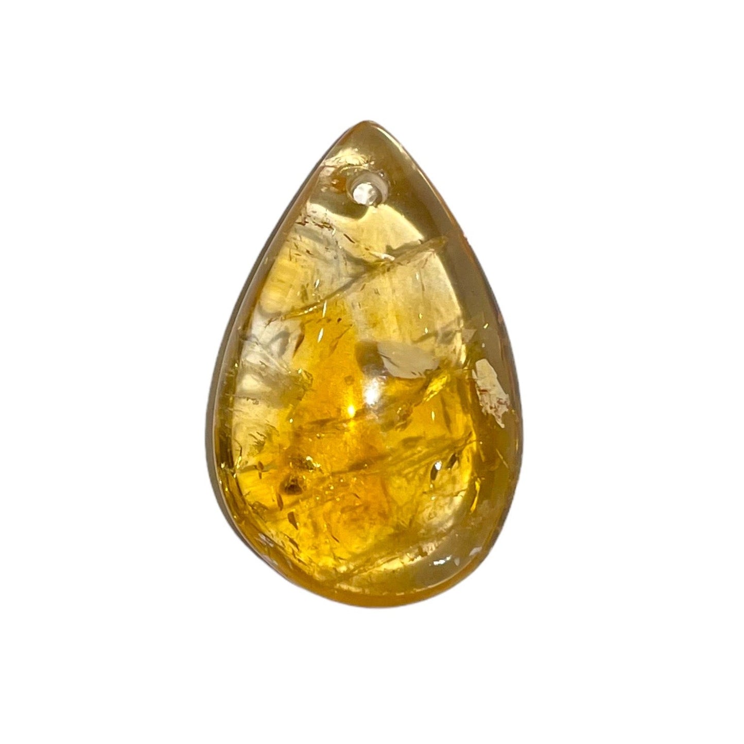 Pendentif Citrine chauffée goutte plate percé devant